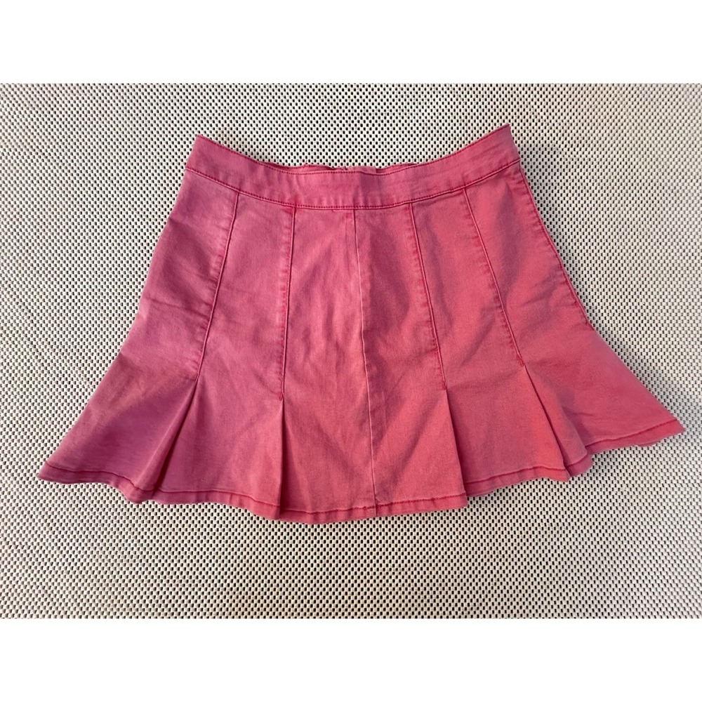 Pink Denim Schoolgirl skirt Pleated Mini Women/JRS Sz 13 Jean Y2K VIBES! Stretch
